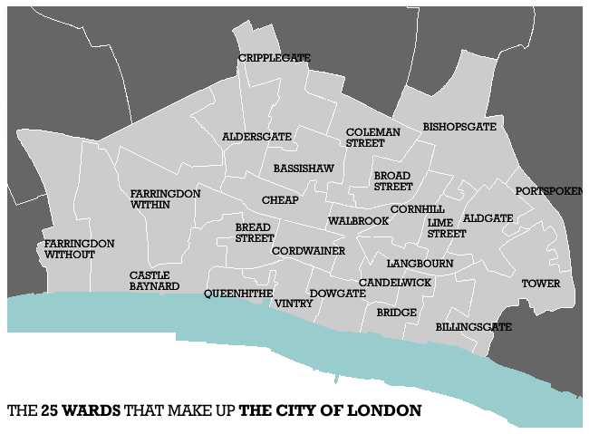 The 25 wards that make up the City of London
